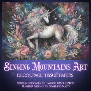 Celestial Fantasy Floral Unicorn Decoupage  Tissue Paper