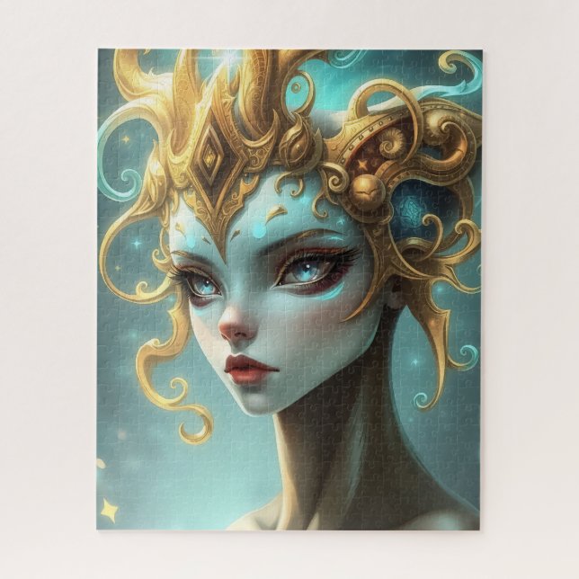 Celestial Fantasy Goddess with Golden Sun Crown Jigsaw Puzzle (Vertical)