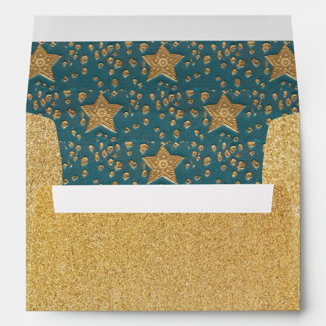 Celestial Faux Gold Stars  Blue Night Sky Pattern  Envelope (Back (Bottom))