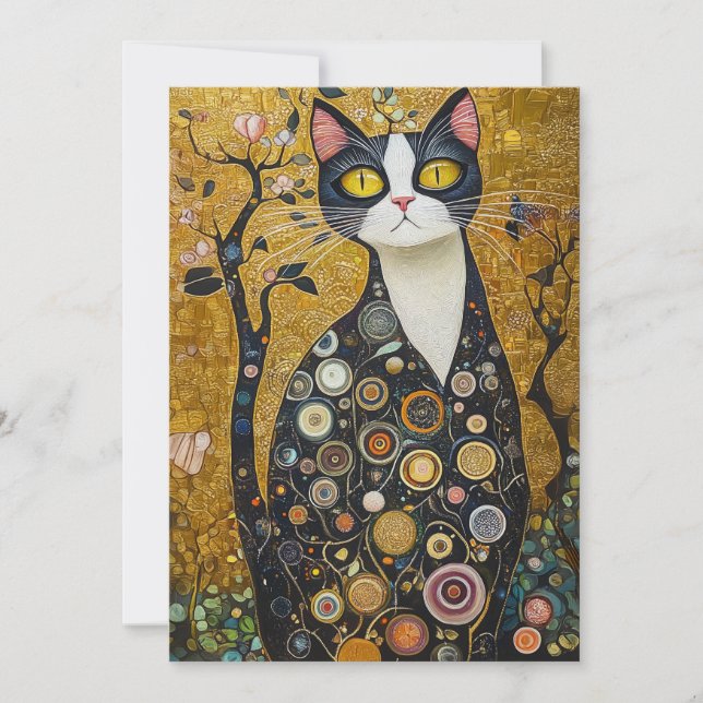 Celestial Feline in Gold Invitation (Front)