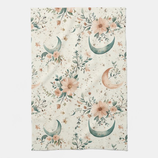 Celestial Floral Pattern (8) Tea Towel (Vertical)