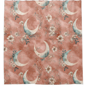 Celestial Floral Pattern Muted Terracotta Shower Curtain