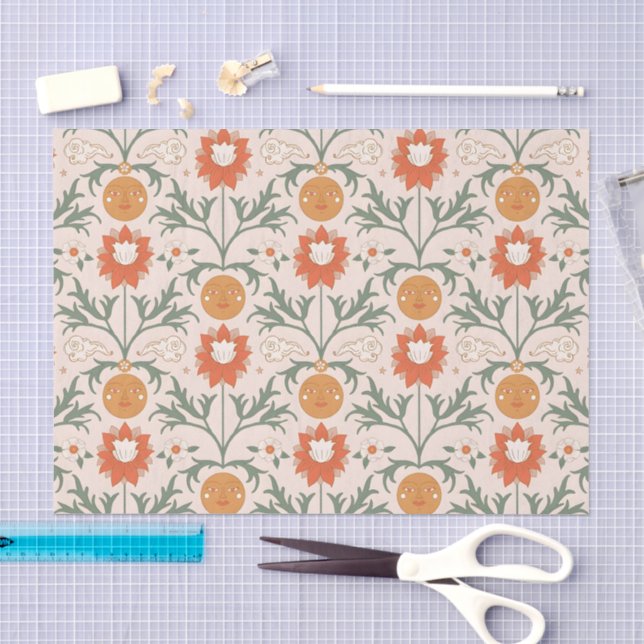 Celestial Floral Sunburst Seamless Pattern Design Tissue Paper (Craft)