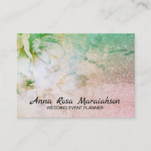 *~* Celestial Floral Watercolor Turquoise Glitter Business Card