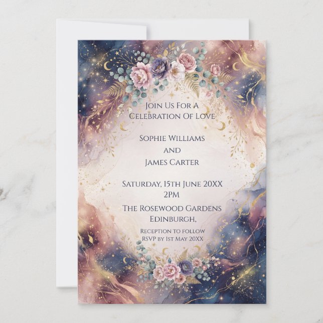 Celestial Floral Watercolour Wedding Invitation (Front)
