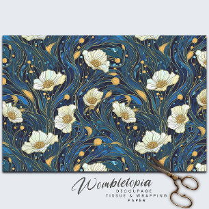 Celestial Florals Cream and Gold on Navy Tissue Paper