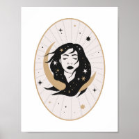 Celestial Flowing Hair Goddess Moon Mystic Art
