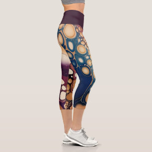 Celestial Fluid Marble in Midnight Gold Capri Leggings
