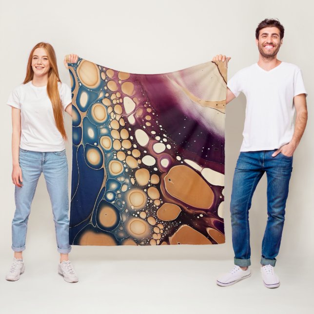 Celestial Fluid Marble in Midnight Gold Fleece Blanket (In Situ)