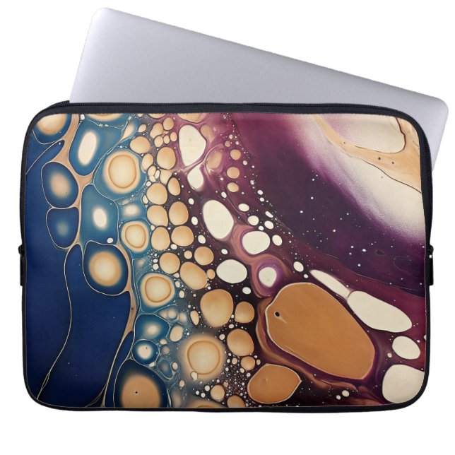 Celestial Fluid Marble in Midnight Gold Laptop Sleeve (Front)
