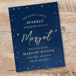 Celestial Foil Stars Maid of Honour Proposal Card