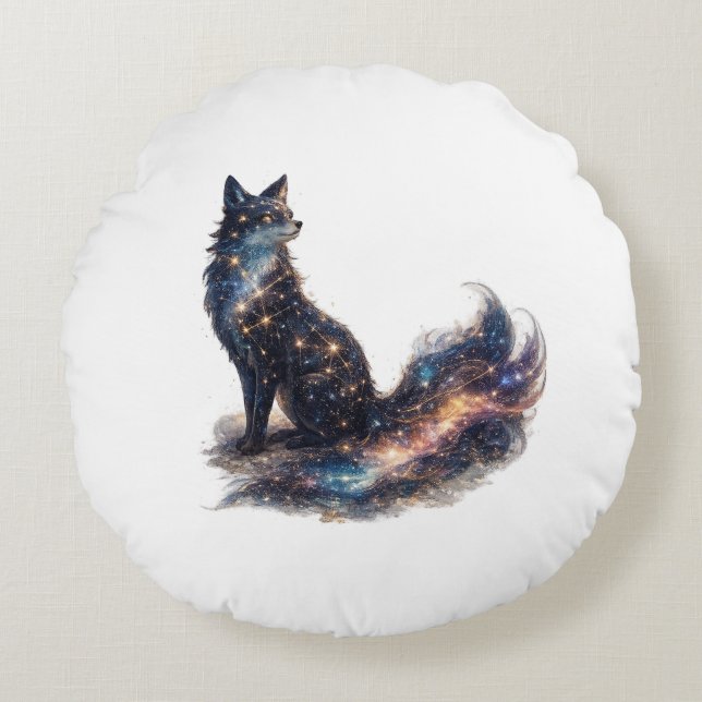 Celestial Fox | Cosmic Fantasy Animal Round Cushion (Front)