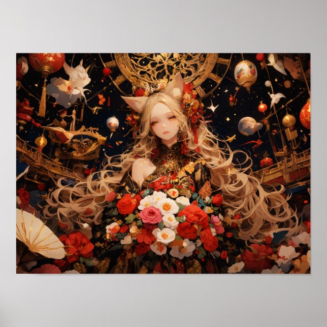 Celestial Fox Empress Mythical Elegance Poster (Front)