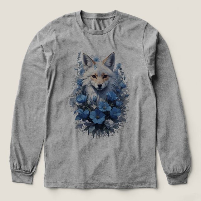 Celestial Fox in Blue Bloom Tri-Blend Shirt (Design Front)