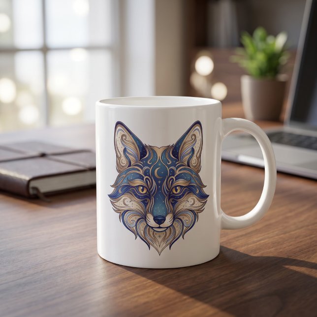 Celestial Fox Mug Gold & Blue Luxury Line Art (Creator Uploaded)