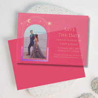 Celestial Fuchsia Pink Photo Wedding Save The Date