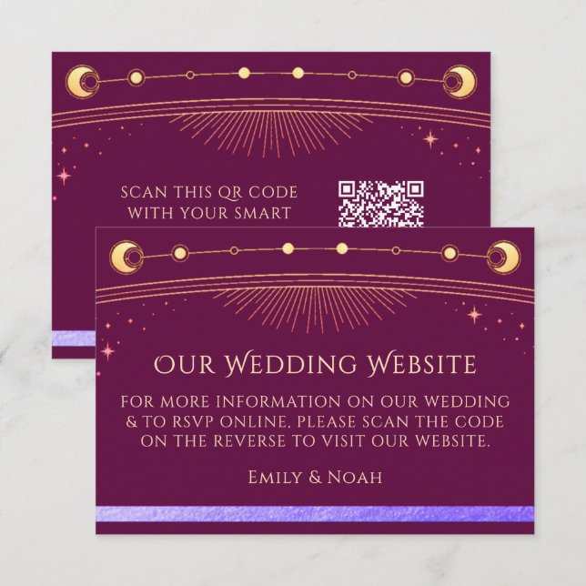 Celestial Fuchsia Wedding Website RSVP QR Code Enclosure Card (Front/Back)
