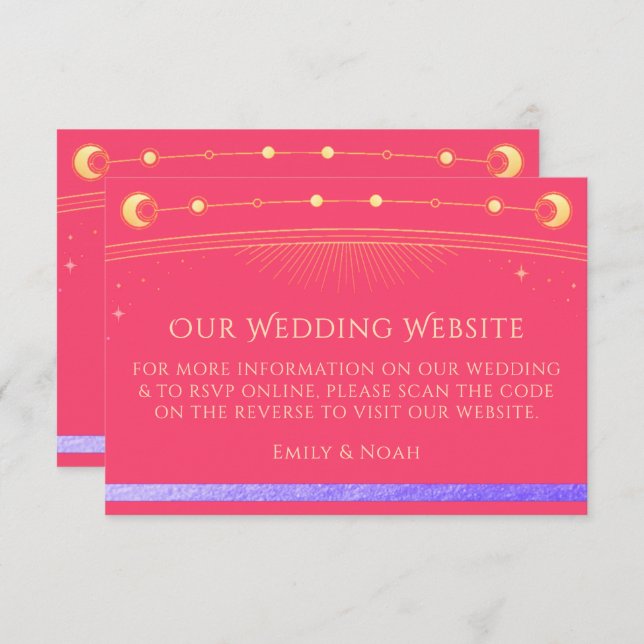 Celestial Fuchsia Wedding Website RSVP QR Code Enclosure Card (Front/Back)