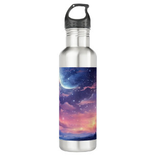 Celestial Full Moon Stars Clouds Mystical Purple 710 Ml Water Bottle
