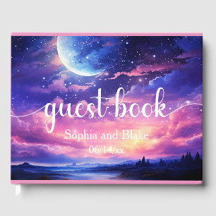 Celestial Full Moon Stars Clouds Mystical Wedding Guest Book