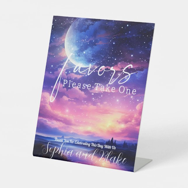 Celestial Full Moon Stars Favours Pedestal Sign (Front)