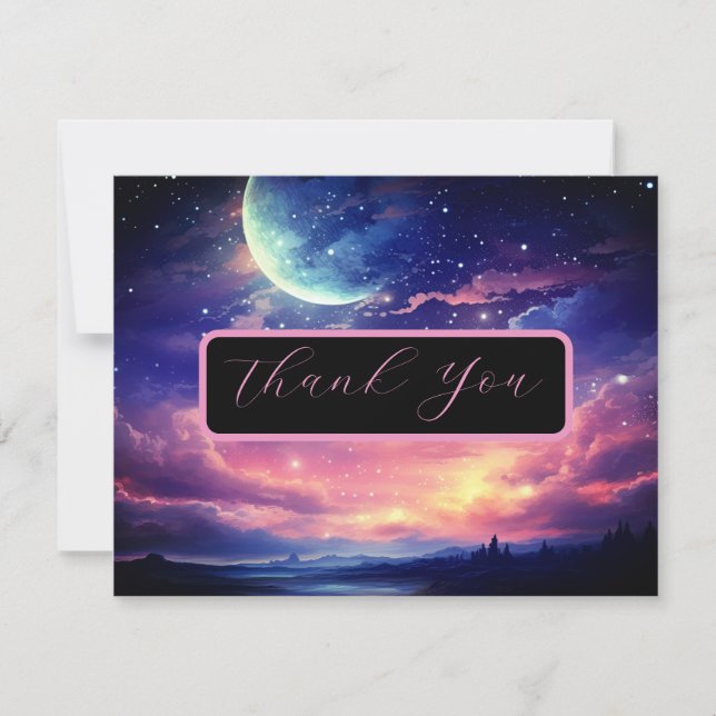 Celestial Full Moon Stars Wedding Thank You Card (Front)