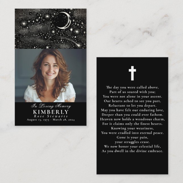 Celestial Funeral Memorial Prayer Photo Card (Front/Back)