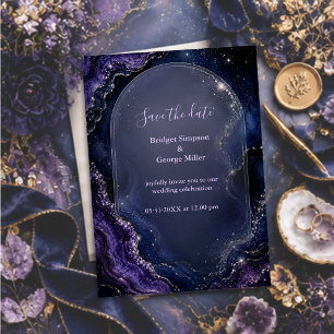 Celestial Galaxy Agate marble Wedding Invitation