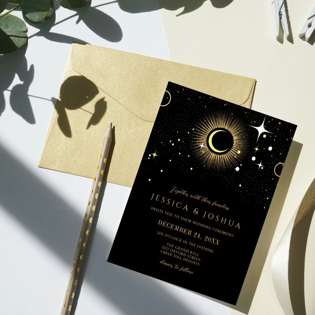 Celestial Galaxy Black Wedding Invitation (Creator Uploaded)