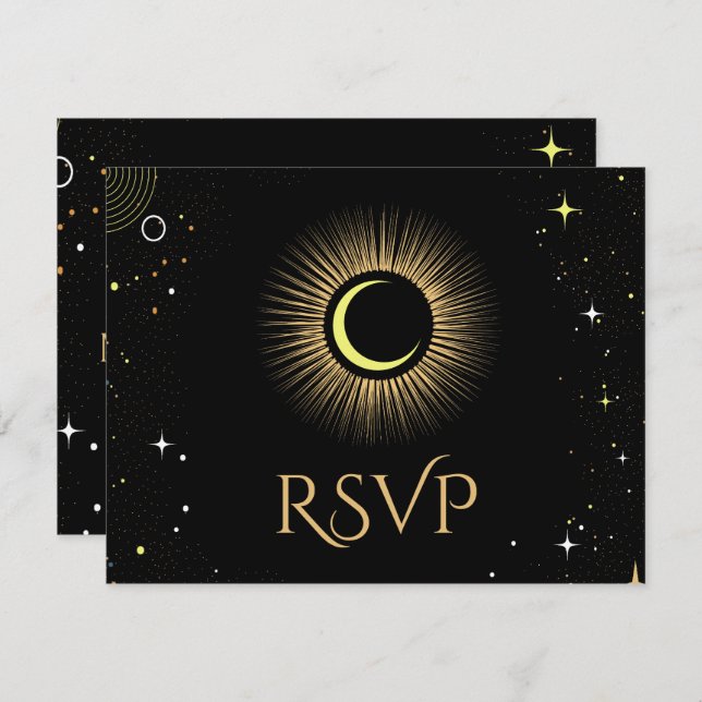 Celestial Galaxy Black Wedding RSVP (Front/Back)