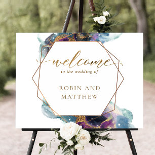 Celestial, Galaxy Blue Teal Purple Welcome Wedding Poster
