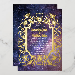 Celestial Galaxy Cosmos Night Gold Foil Wedding