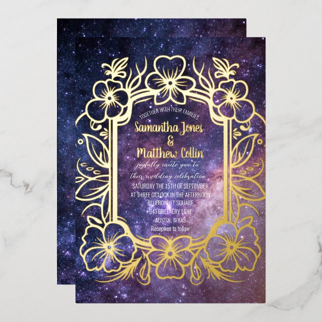 Celestial Galaxy Cosmos Night Gold Foil Wedding (Front/Back)