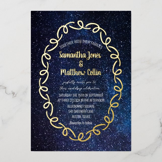 Celestial Galaxy Cosmos Sky Gold Foil Wedding (Front)