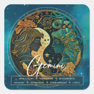 Celestial Galaxy Gemini Twins Fantasy Star Zodiac Square Sticker