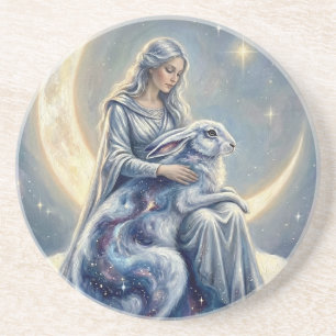 Celestial Galaxy Hare Moon Goddess Fantasy Art Coaster