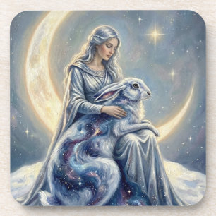 Celestial Galaxy Hare Moon Goddess Fantasy Art Coaster