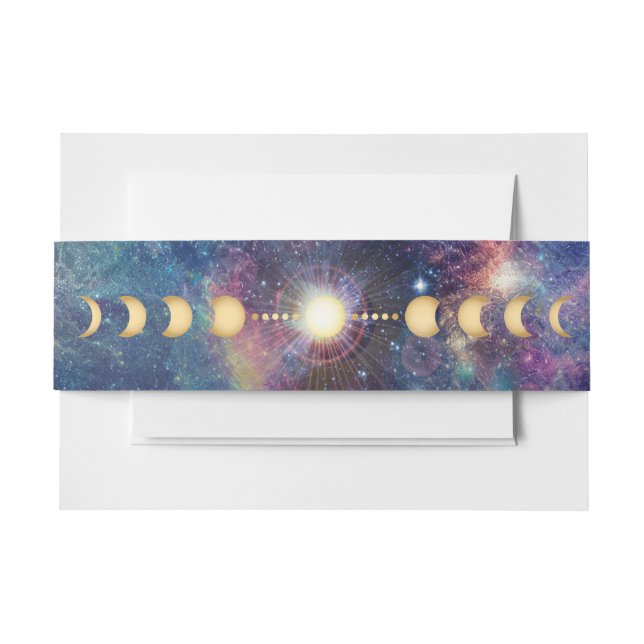 Celestial Galaxy Moon Phase Belly Band Invitation Belly Band (Front Example)