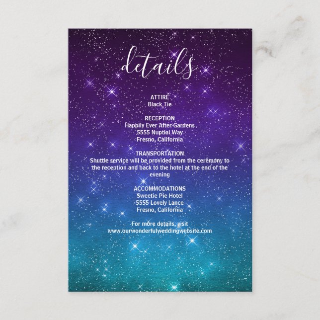 Celestial Galaxy Night Sky Stars Wedding Details Enclosure Card (Front)