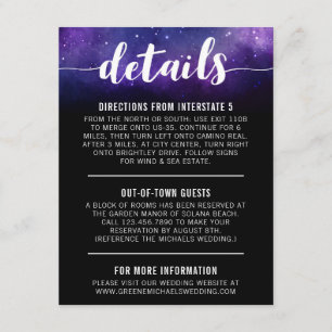 Celestial Galaxy Star Wedding Details / Directions Enclosure Card