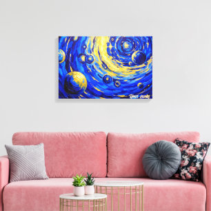 Celestial Galaxy Vortex Painting Blue Gold Cosmic Canvas Print
