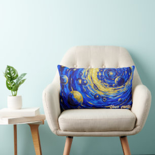 Celestial Galaxy Vortex Painting Blue Gold Cosmic Lumbar Cushion