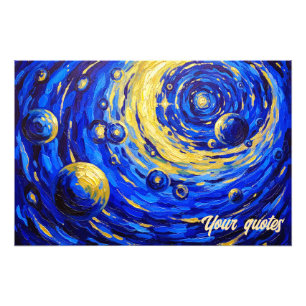 Celestial Galaxy Vortex Painting Blue Gold Cosmic Photo Print