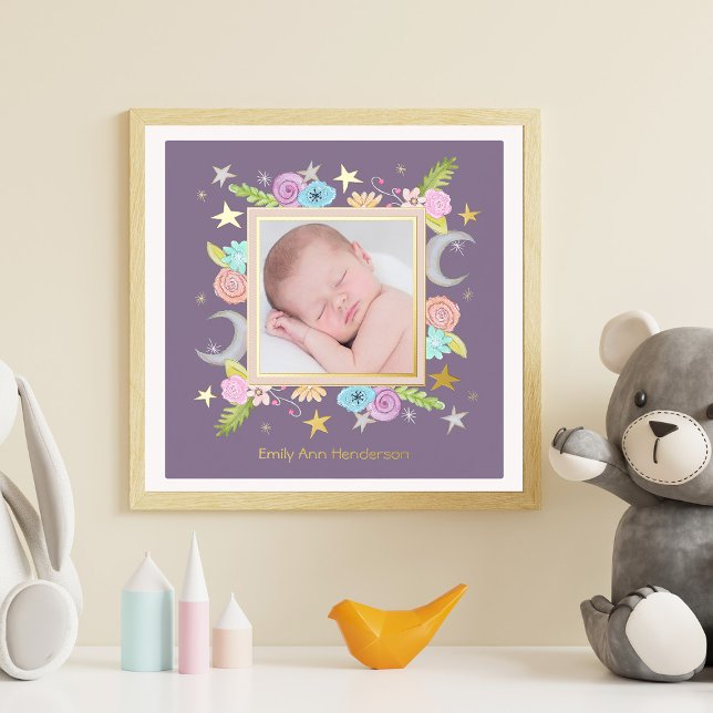 Celestial Garden Moon Star Lavender Newborn Photo  Foil Prints (Creator Uploaded)