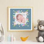 Celestial Garden Moon Star Teal Newborn Photo  Foil Prints<br><div class="desc">This beautiful floral photo print design was created using my hand painted charming moons and stars adorned with whimsical flowers in soft pinks, blues, yellows, greens, and lilac purple on a soft teal background. Find more coordinating items in my Celestial Garden Over the Moon Baby Shower Collection Original art by...</div>