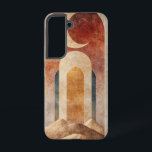Celestial Gateways Phone Case<br><div class="desc">A surreal archway leads into a red-hued world beneath the moon,  representing transition,  mystery,  and otherworldly beauty.</div>