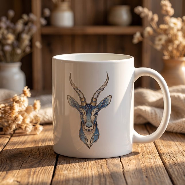 Celestial Gazelle Mug Gold & Blue Luxury Line Art (Creator Uploaded)