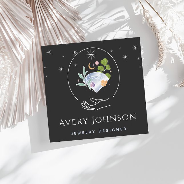 Celestial Gem Moon Jewellery Designer Square Business Card (Creator Uploaded)