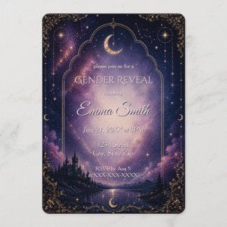 Celestial Gender Reveal Moonlit Fairytale Castle Invitation