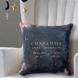 Celestial Gift Birth Stats Keepsake Navy Nursery Cushion